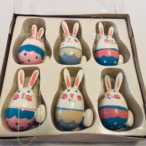 Wooden Painted Easter Bunny Eggs with Carrot inside egg. Set of 6.